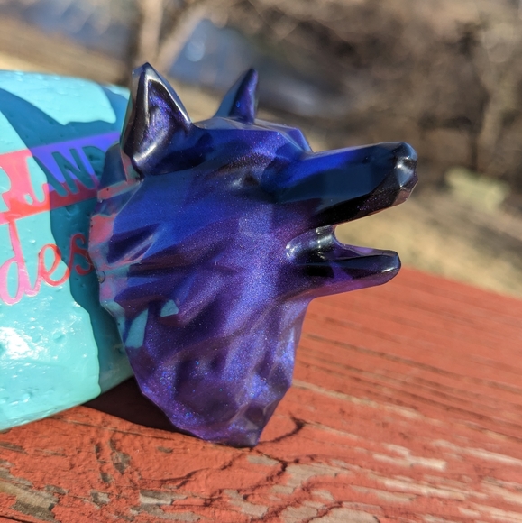 Hand Crafted Other - Wolf Magnet Huskie Handmade Epoxy Resin Purple Black Artisan Huskie Dog